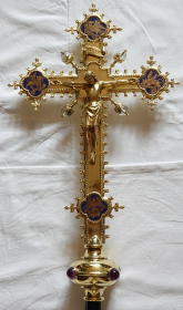 Brass Gothic Processional Crucifix